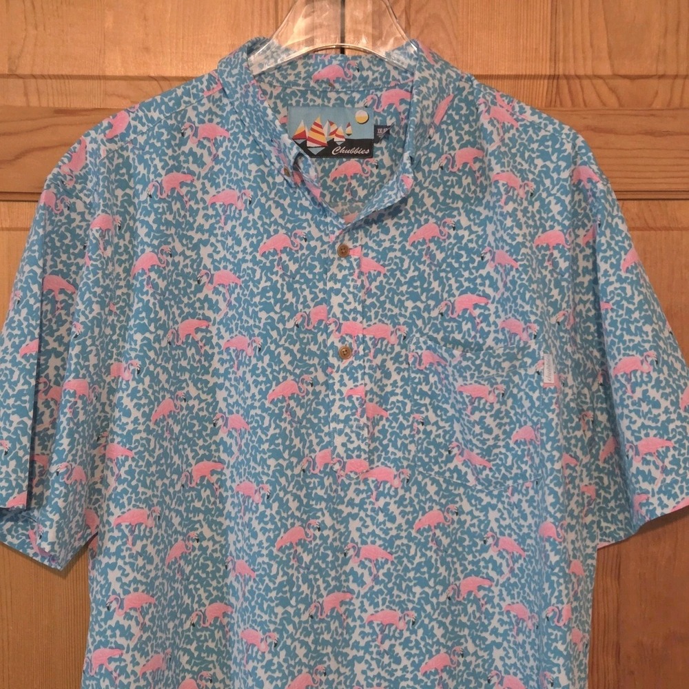 Chubbies Polo The Domingo Flamingo Shirt Size 2XL  Pink & Blue